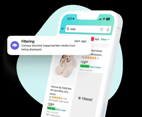 Canopy app content filtering alert screen on a phone